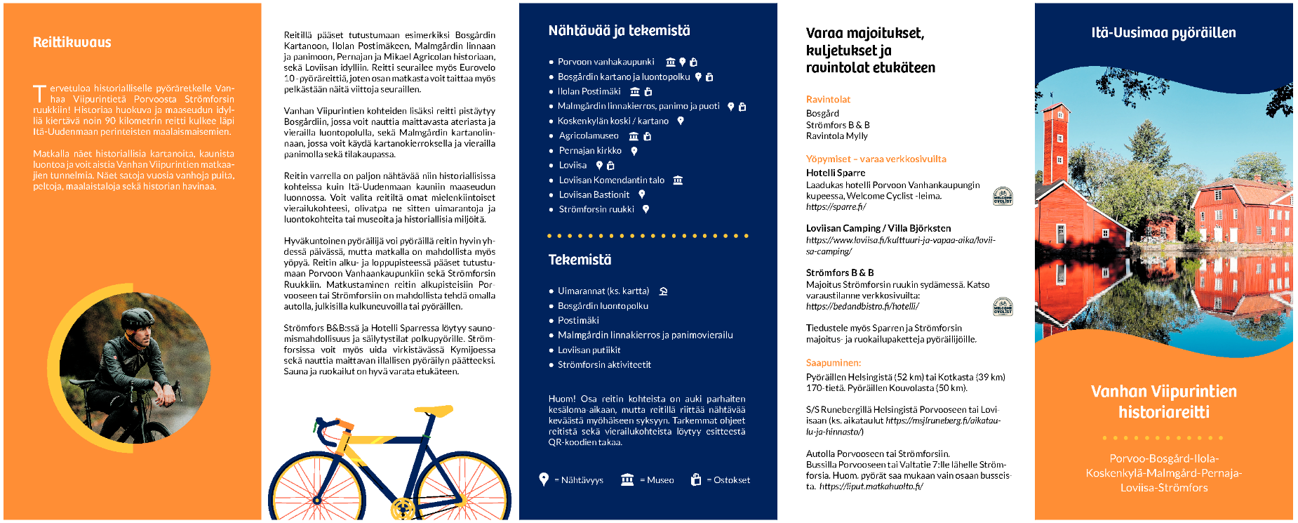 kuva esitteest&auml; jossa kerrotaan py&ouml;r&auml;ilyreitist&auml; Porvoosta Str&ouml;mforsiin